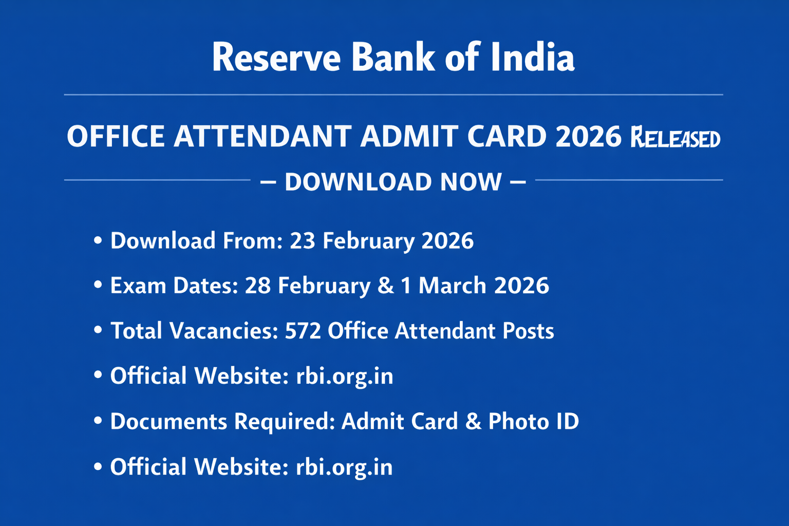 RBI Office Attendant Admit Card 2026