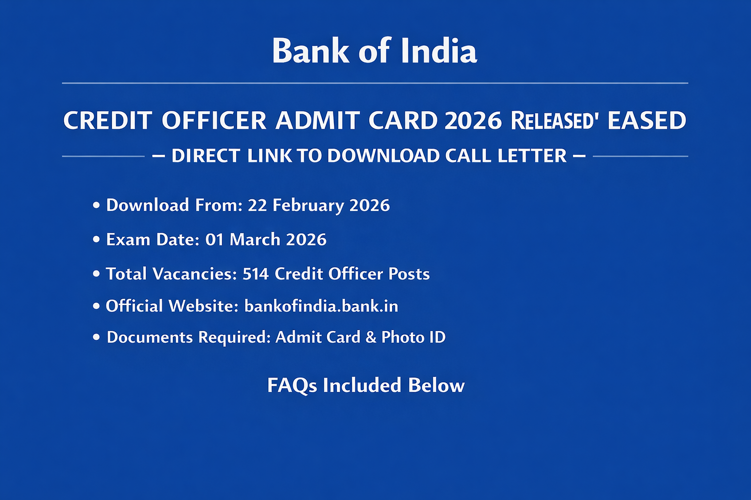 Bank of India Credit Officer Admit Card 2026