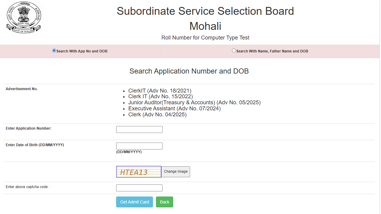 PSSSB Admit Card 2026