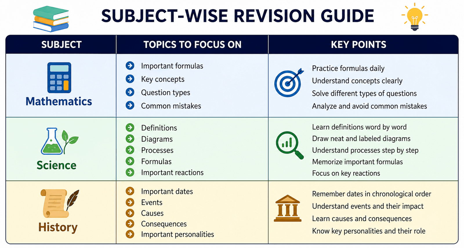 subject wise revision guide